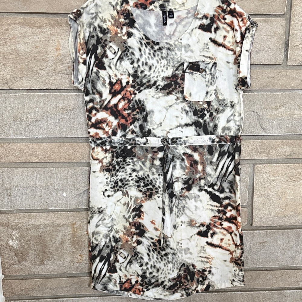 Abstract Animal Print Tie-Waist Dress
